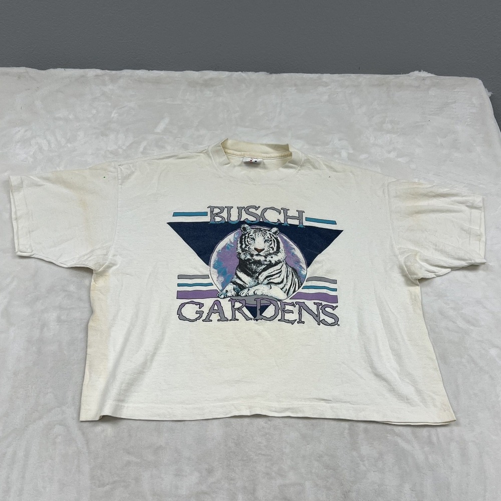 Busch Gardens cropped T-Shirt Womens OS White Tiger Graphic Short Sleeve Vintage